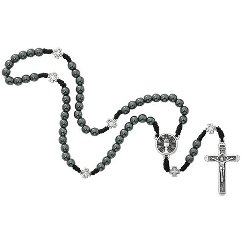 Boys First Communion Corded Hematite Rosary