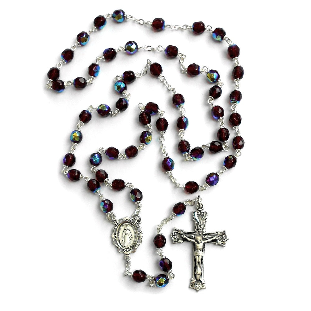 Bohemian Glass Birthstone Rosary – Garnet / January