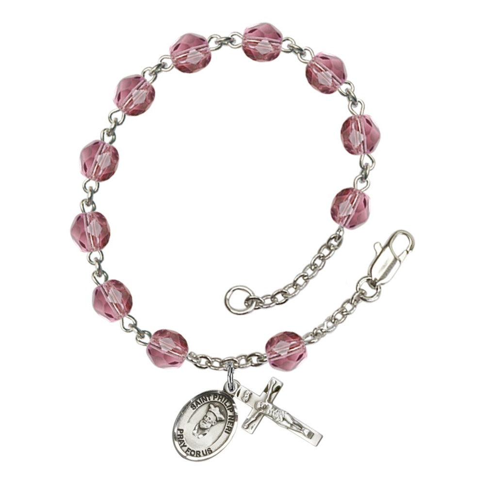 St. Philip Neri Purple February Rosary Bracelet 6mm