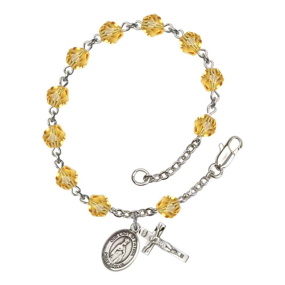 Our Lady Of Fatima Yellow November Rosary Bracelet 6mm