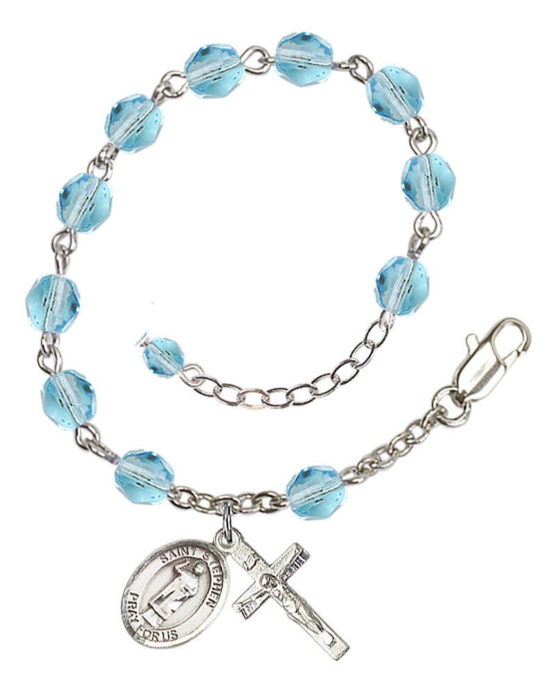 St. Stephen The Martyr Aqua Blue March Rosary Bracelet 6mm