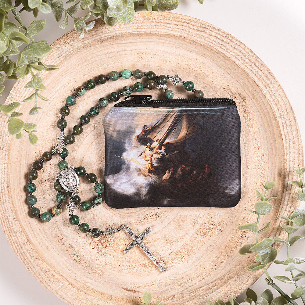 St. Jude Rosary & Rembrandt's Christ in the Storm Rosary Pouch Set