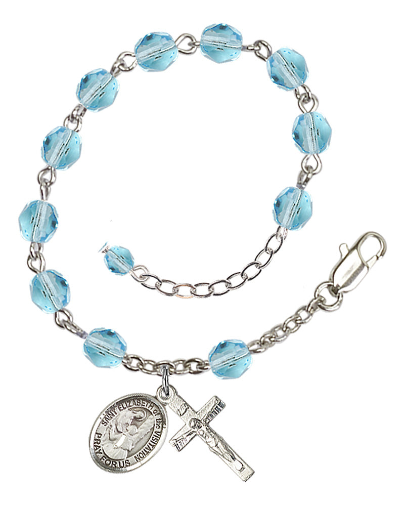 St. Elizabeth Of The Visitation Aqua Blue March Rosary Bracelet 6mm