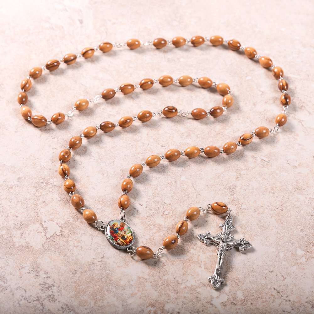 Holy Land St. Michael the Archangel Olive Wood Rosary