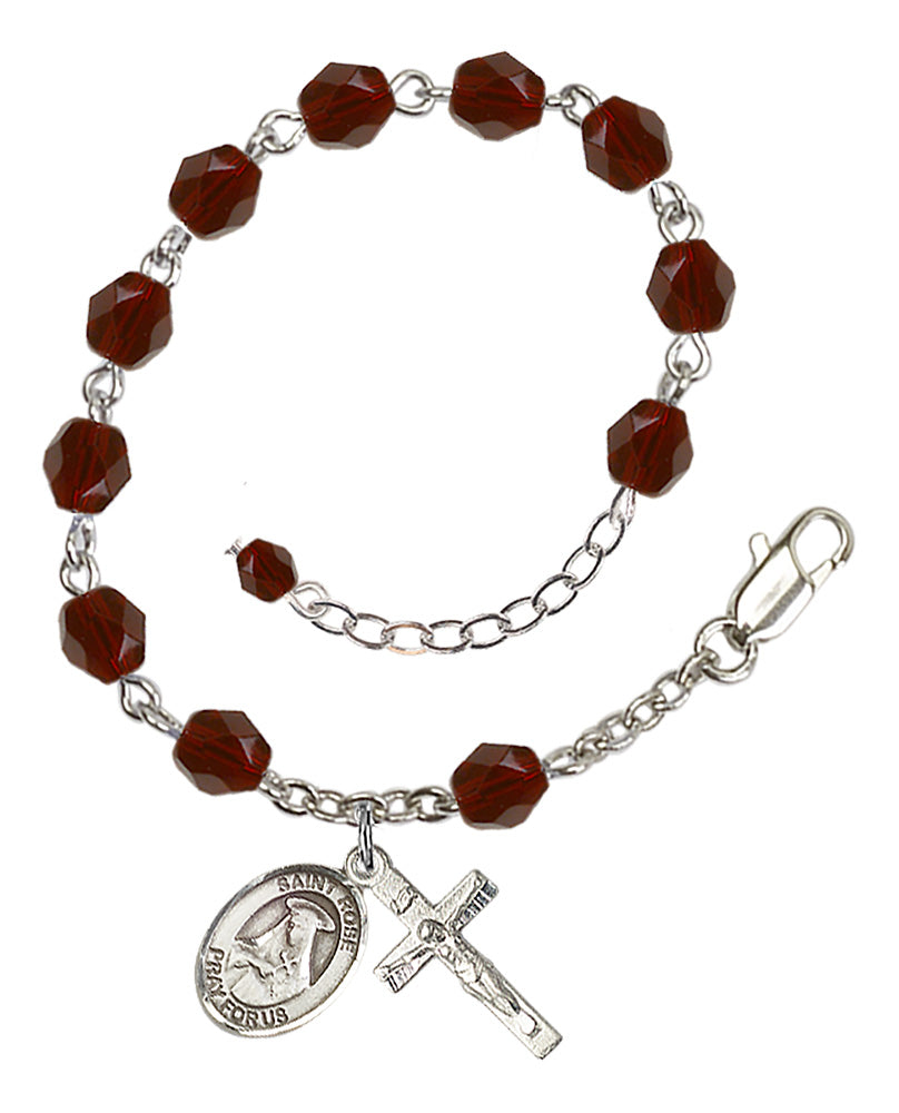 St. Rose Of Lima Red January Rosary Bracelet 6mm