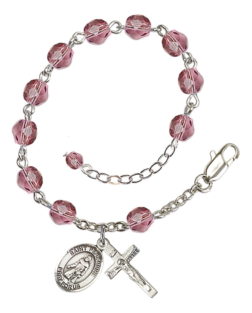 St. Peregrine Laziosi Purple February Rosary Bracelet 6mm