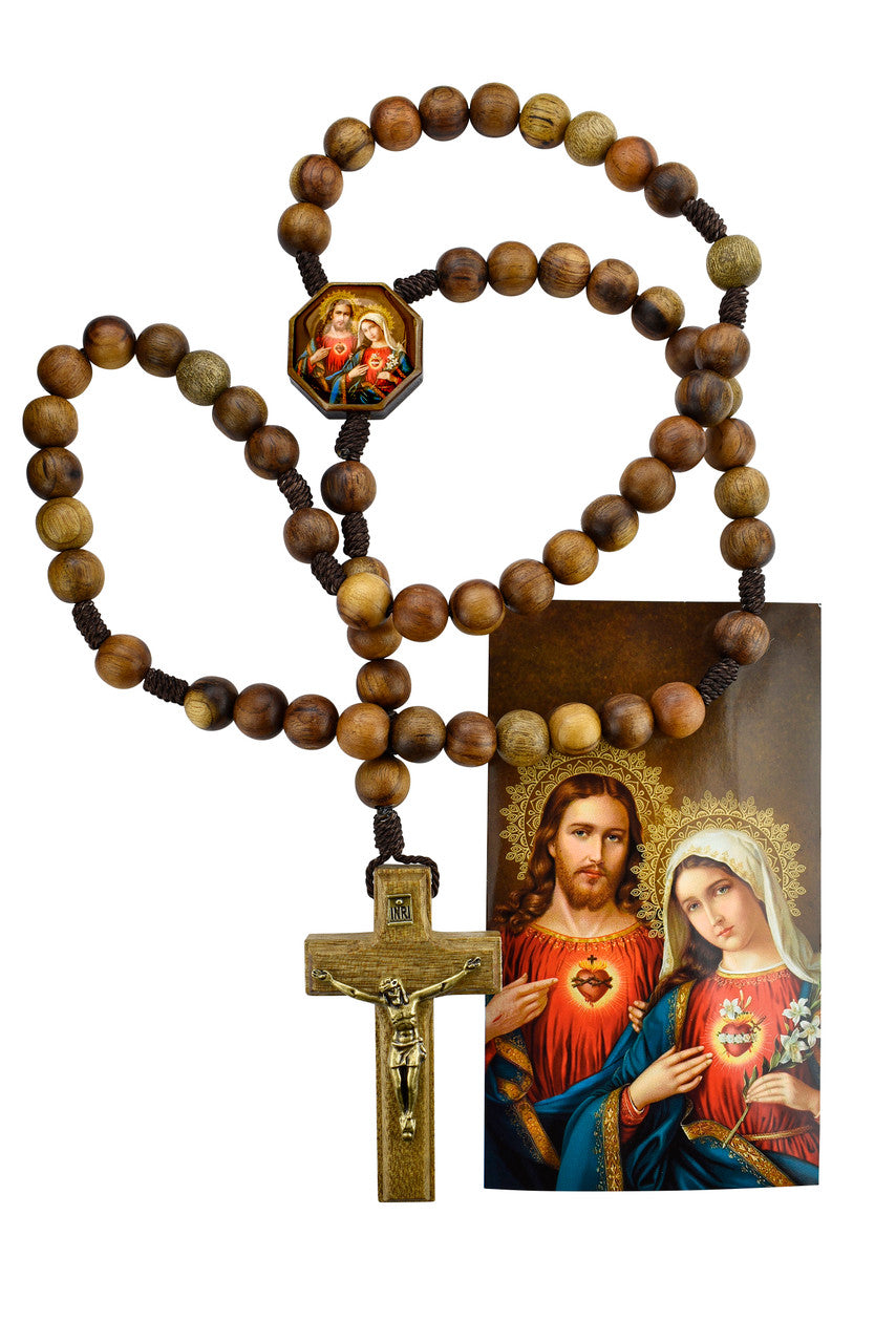 Wooden Two Hearts Rosary