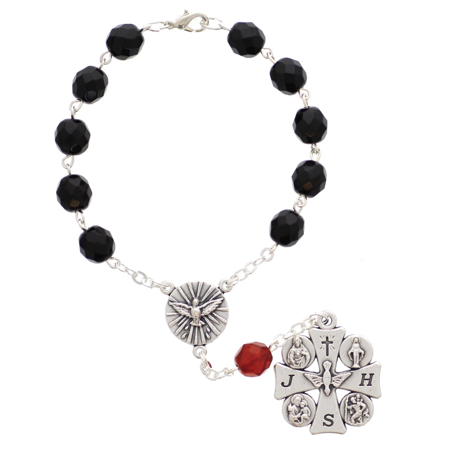 Black Bead Holy Spirit Auto Rosary