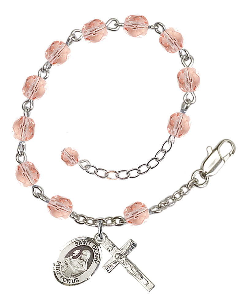 St. Clare Of Assisi Pink October Rosary Bracelet 6mm
