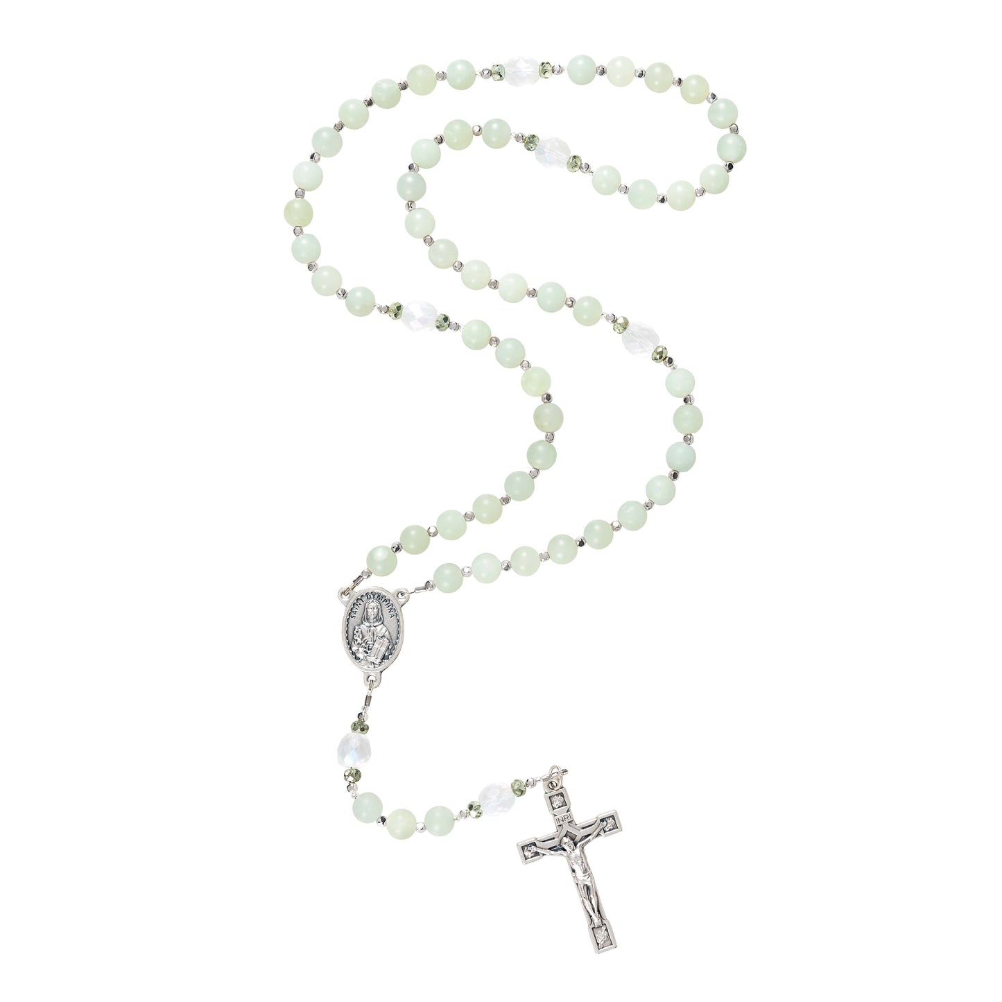 St. Dymphna Matte Jade Rosary
