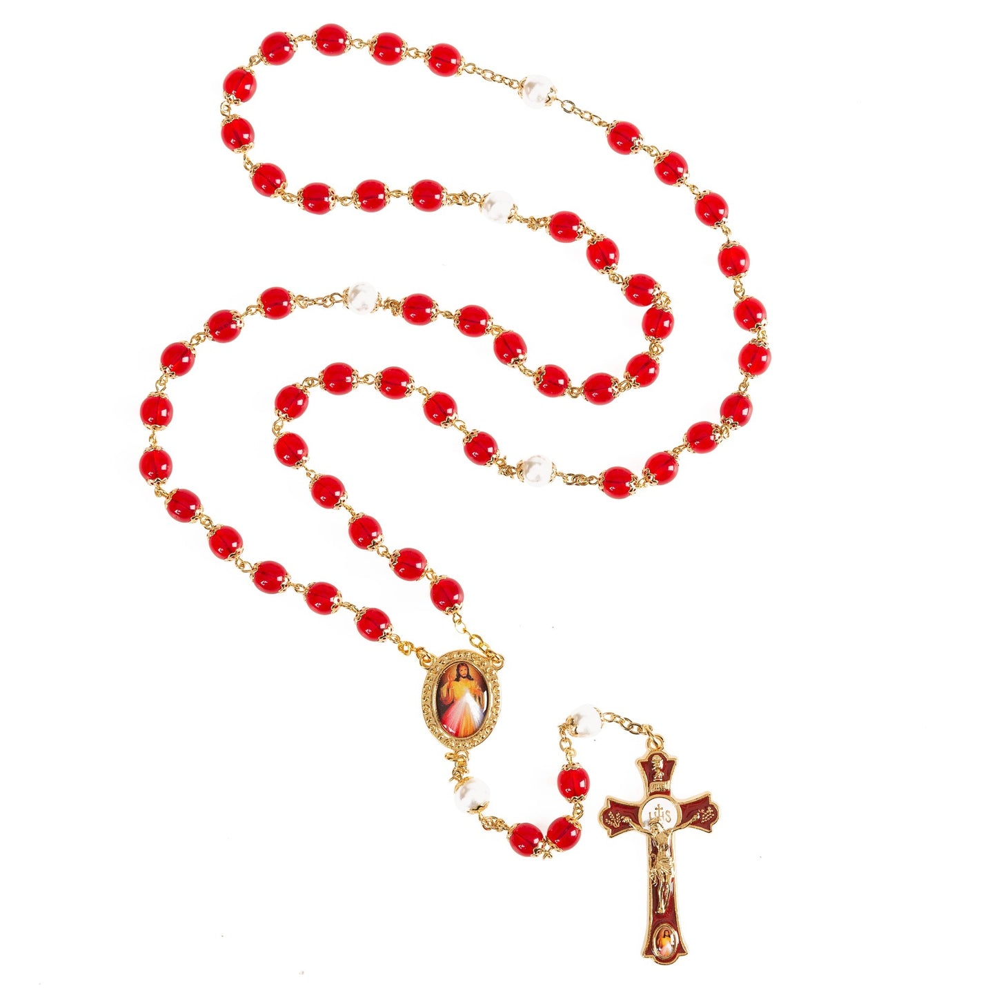 Red Divine Mercy Decal Rosary