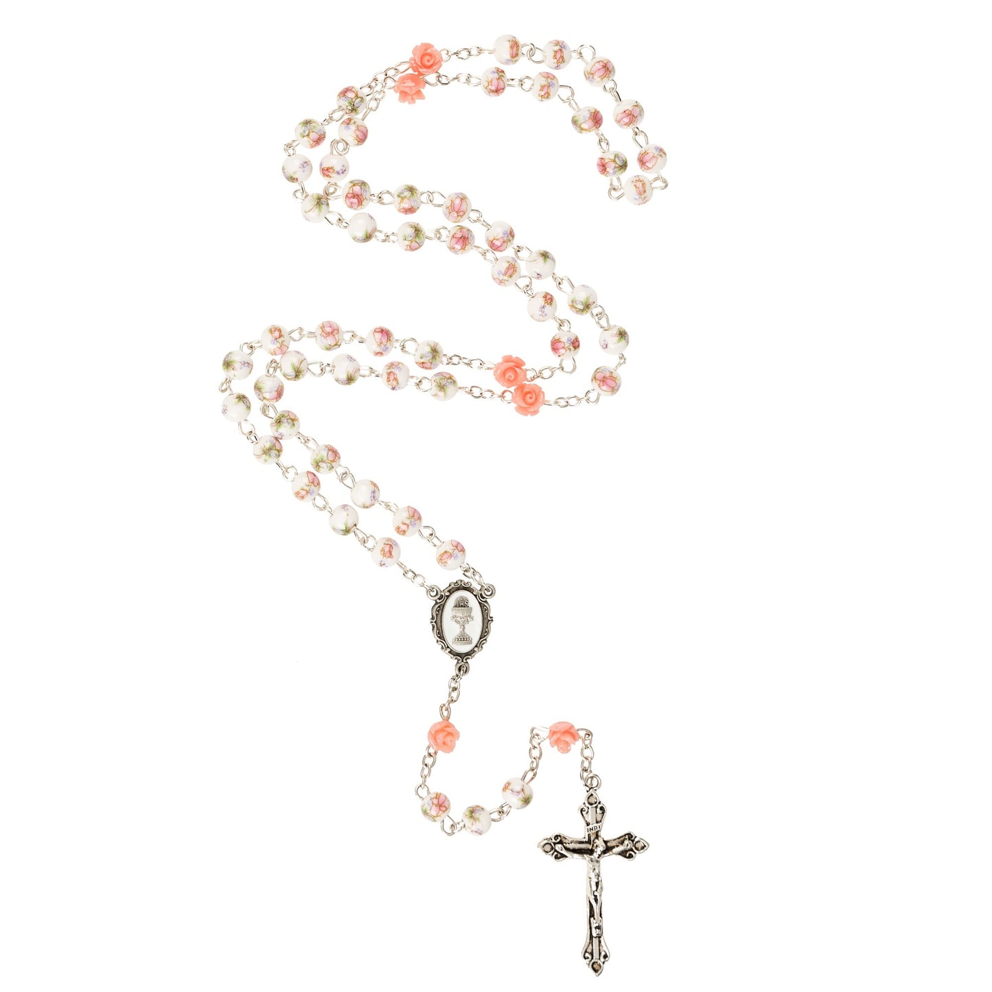 Ceramic Rose First Communion Rosary
