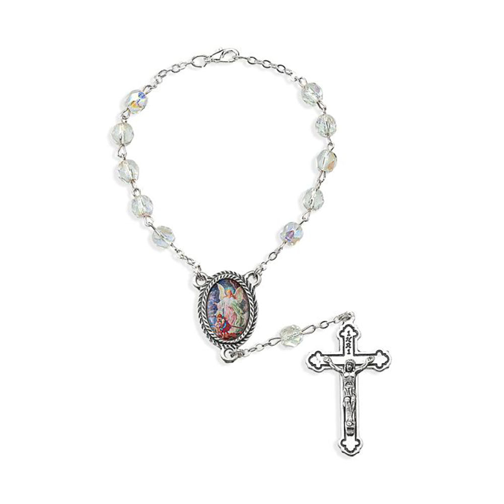 Guardian Angel Clear Crystal Auto Rosary