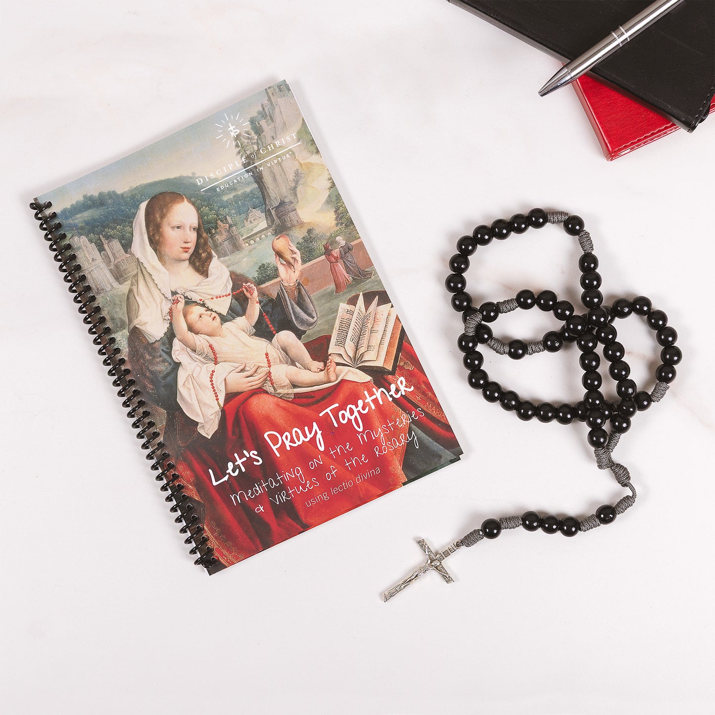 Education In Virtue & Black Wood Gray Paracord Rosary (2 Gift Set)