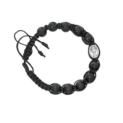 Black Wood Corded First Communion Rosary Bracelet