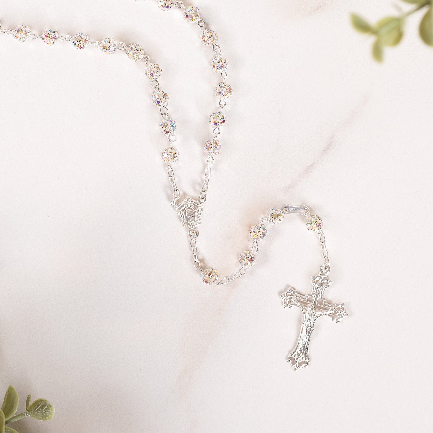 Italian Sterling Iridescent Pavé Bead Rosary