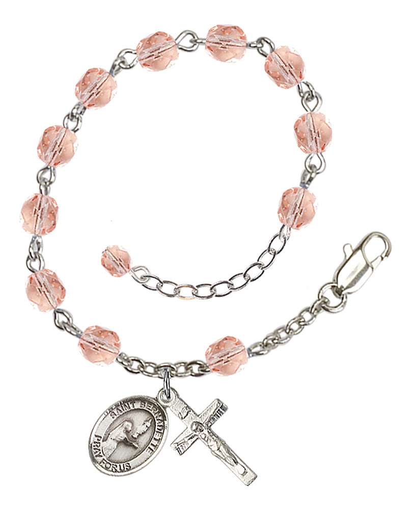 St. Bernadette Pink October Rosary Bracelet 6mm