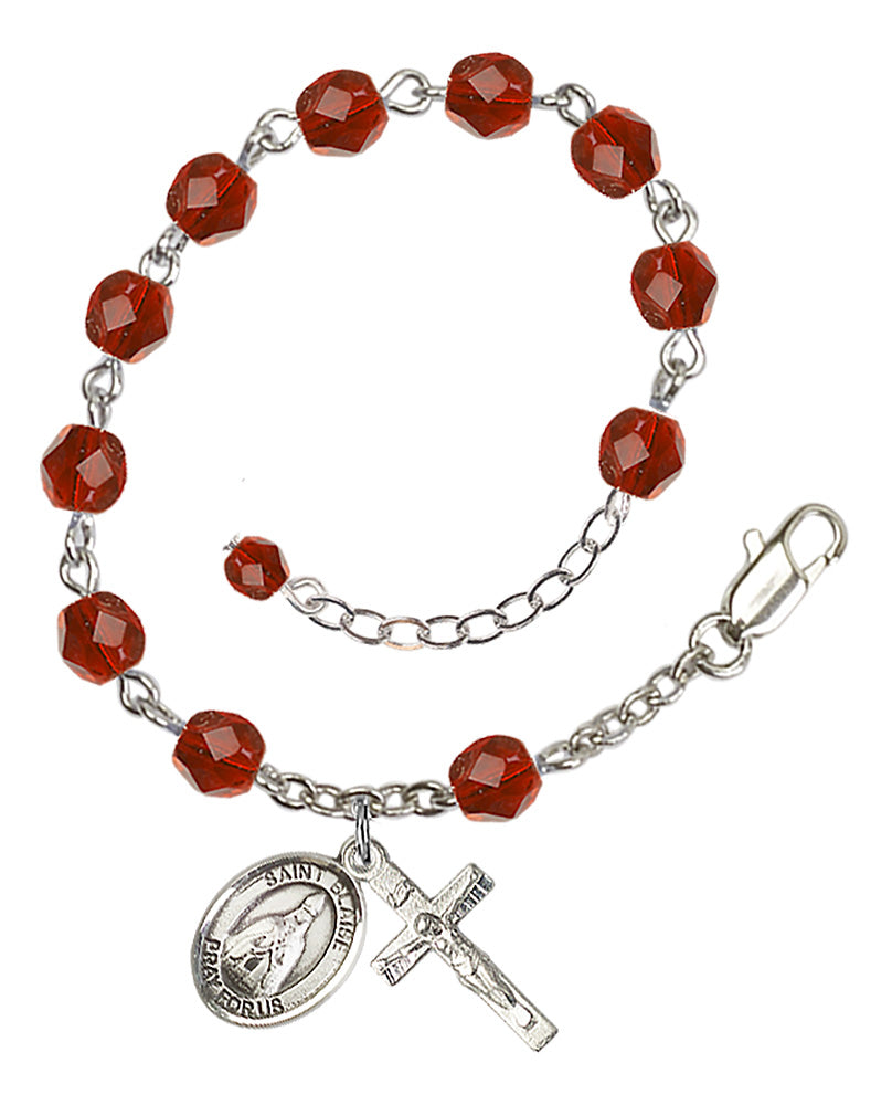 St. Blaise Red July Rosary Bracelet 6mm