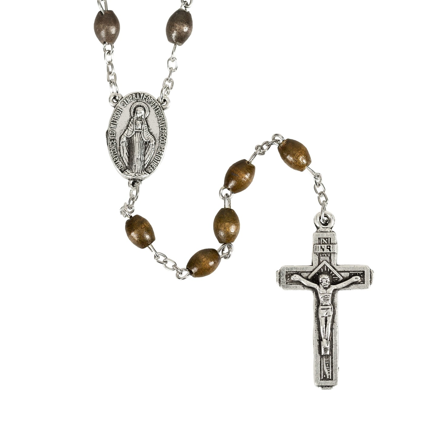 Brown Wood Miraculous Medal Rosary