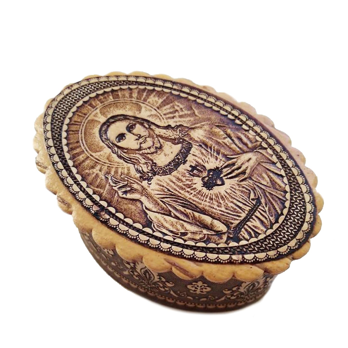 Russian Birch Wood Sacred Heart Rosary Box