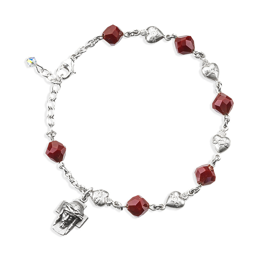 Sterling Silver Sacred Heart & Holy Face Rosary Bracelet