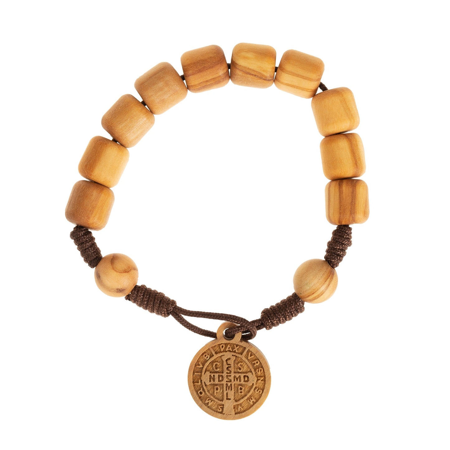 St. Benedict Corded Olive Wood Rosary Bracelet