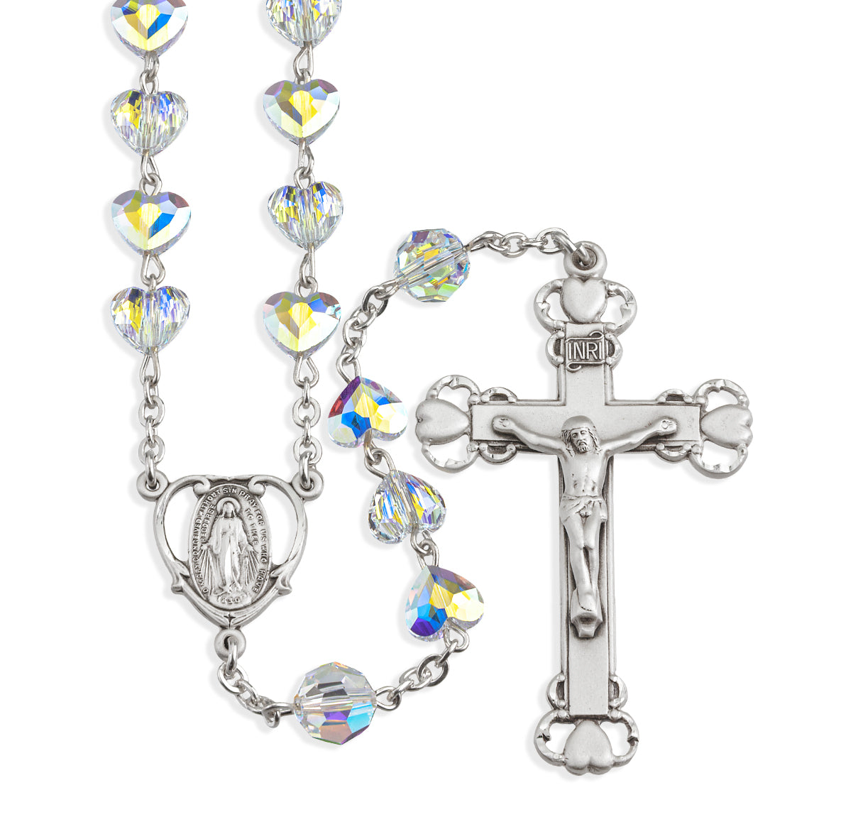 Mother of Love Heart-Shaped Crystal & Sterling Silver Rosary