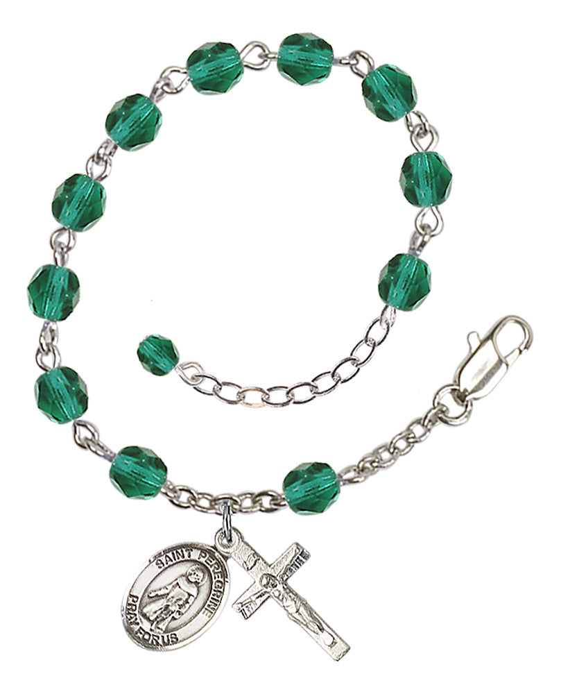 St. Peregrine Laziosi Teal December Rosary Bracelet 6mm