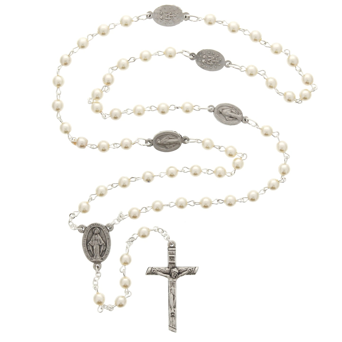 Pearl Bead Miraculous Medal Rosary