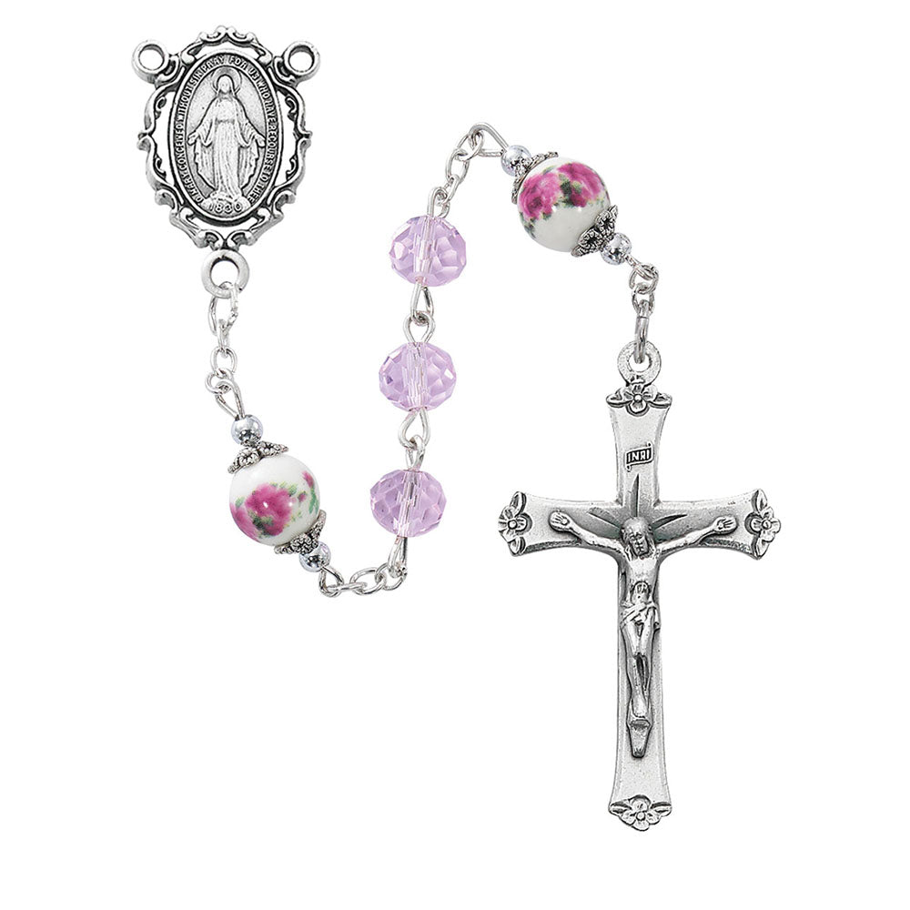 Purple & Magenta Floral Miraculous Medal Rosary