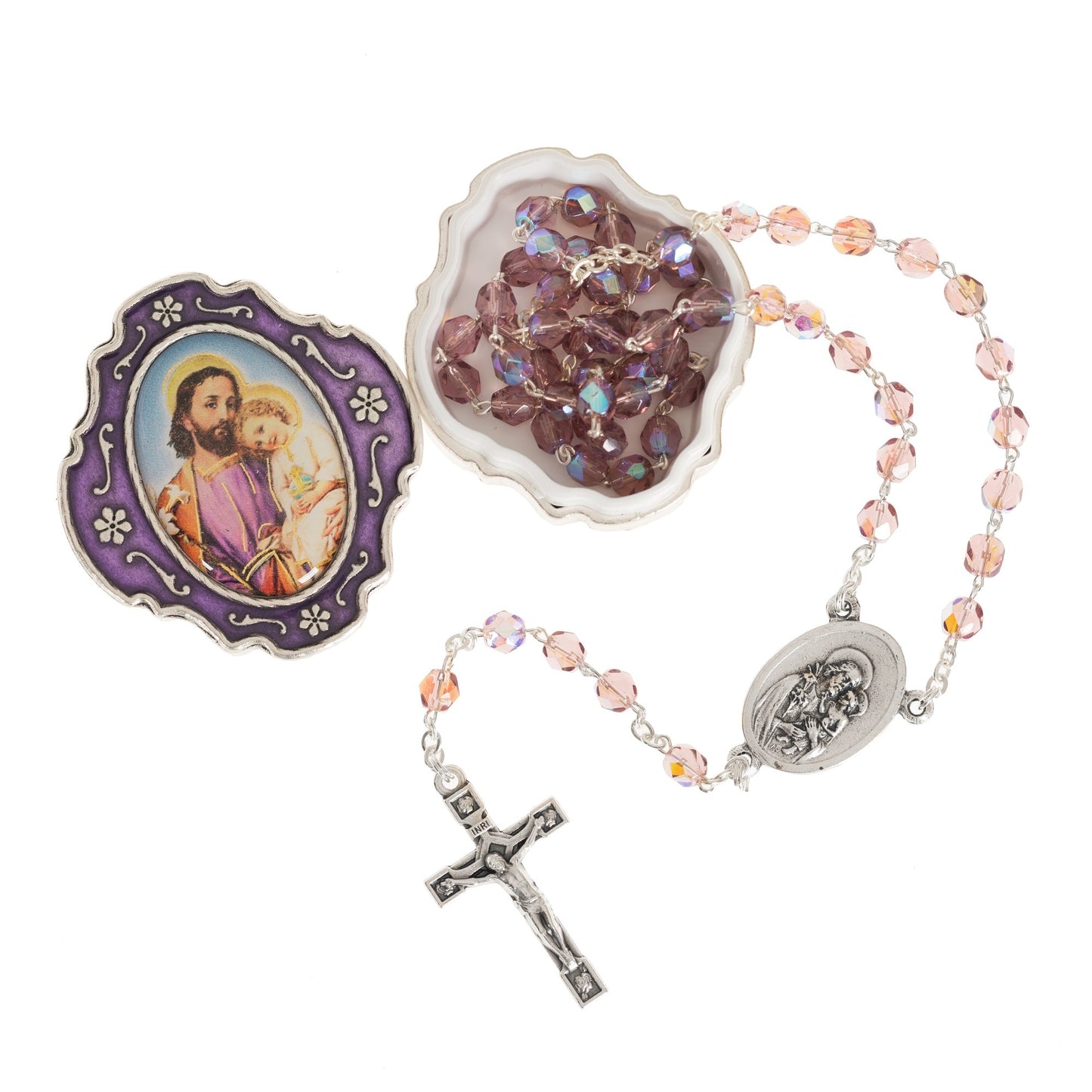 St. Joseph Rosary Case & 3 mm Amethyst Rosary Set