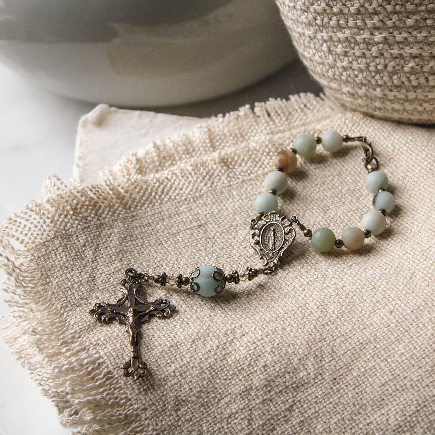 Miraculous Medal Amazonite Decade Auto Rosary