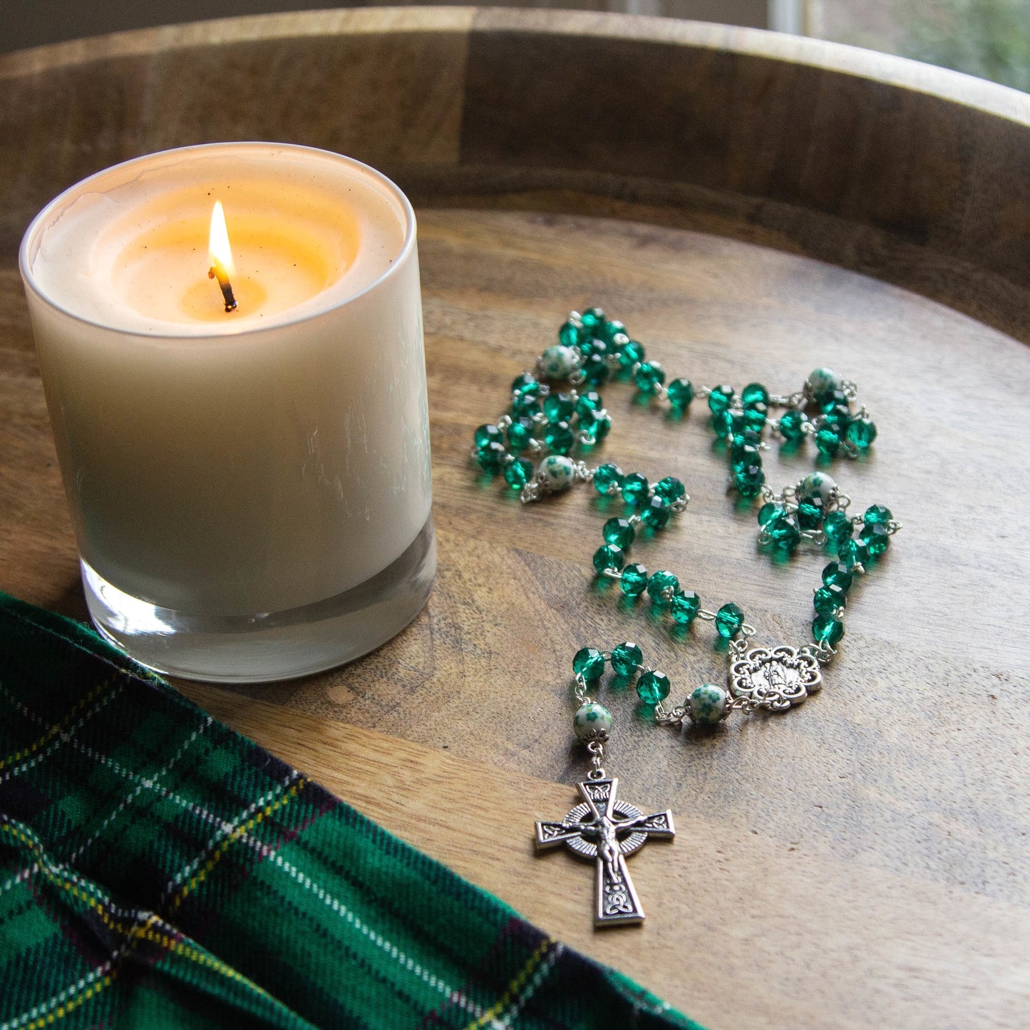 Green Crystal & Ceramic St. Patrick Rosary