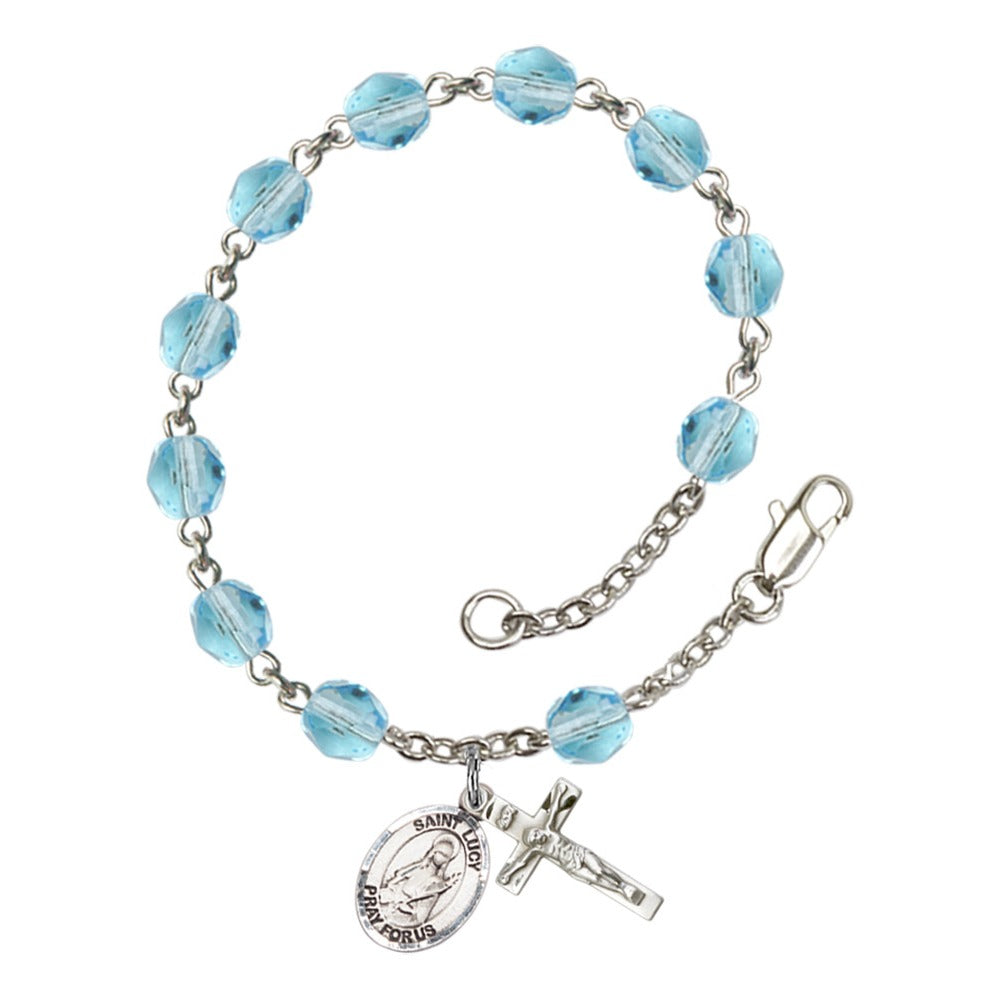 St. Lucy Aqua Blue March Rosary Bracelet 6mm