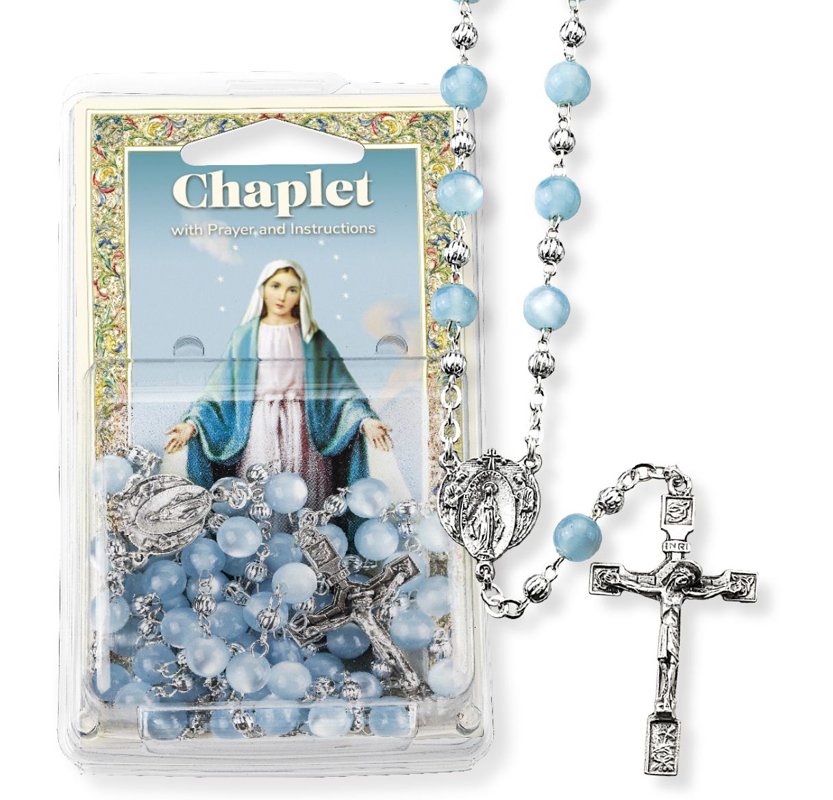 Blue Crystal Chaplet of The Miraculous Medal