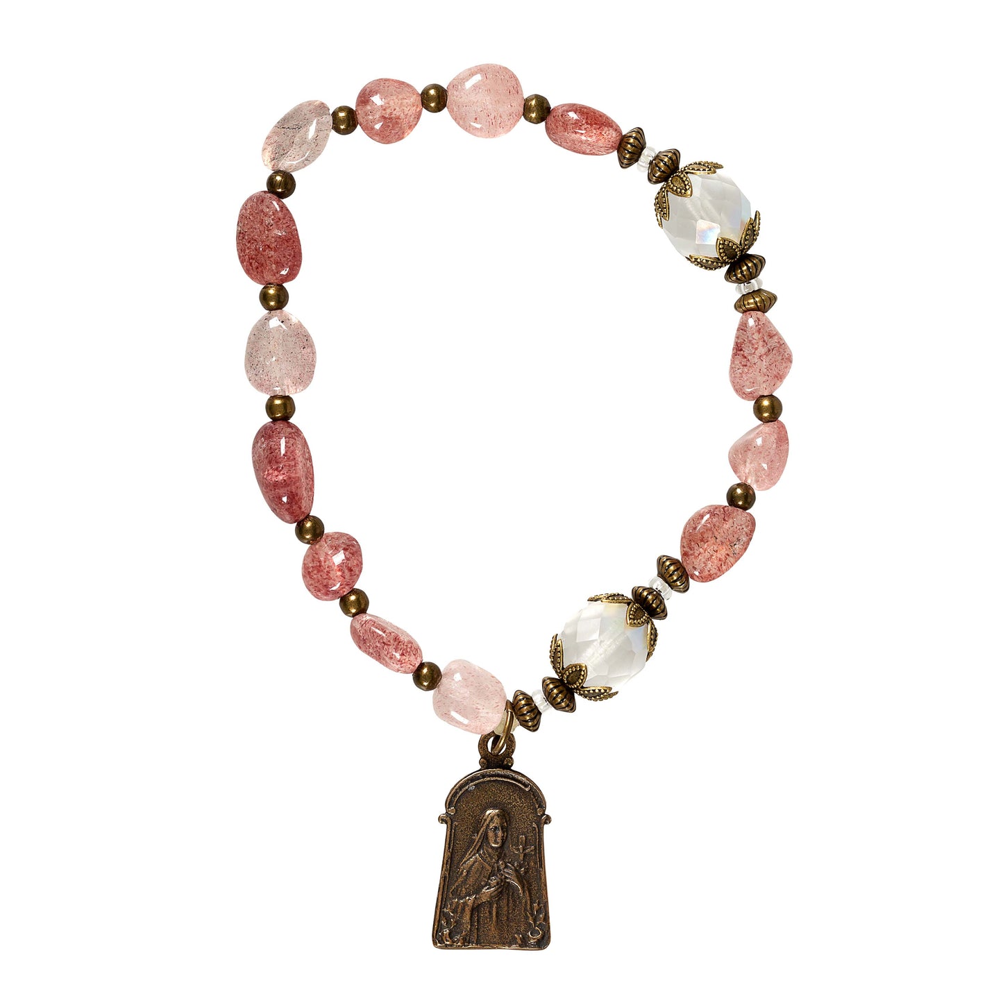 St. Therese Strawberry Quartz Vintage Rosary Bracelet