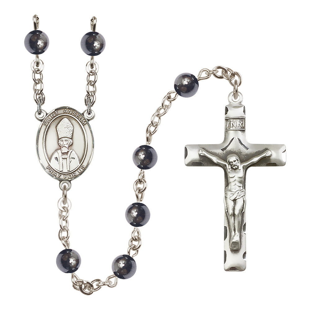 Silver Plated St. Anselm Hematite Rosary