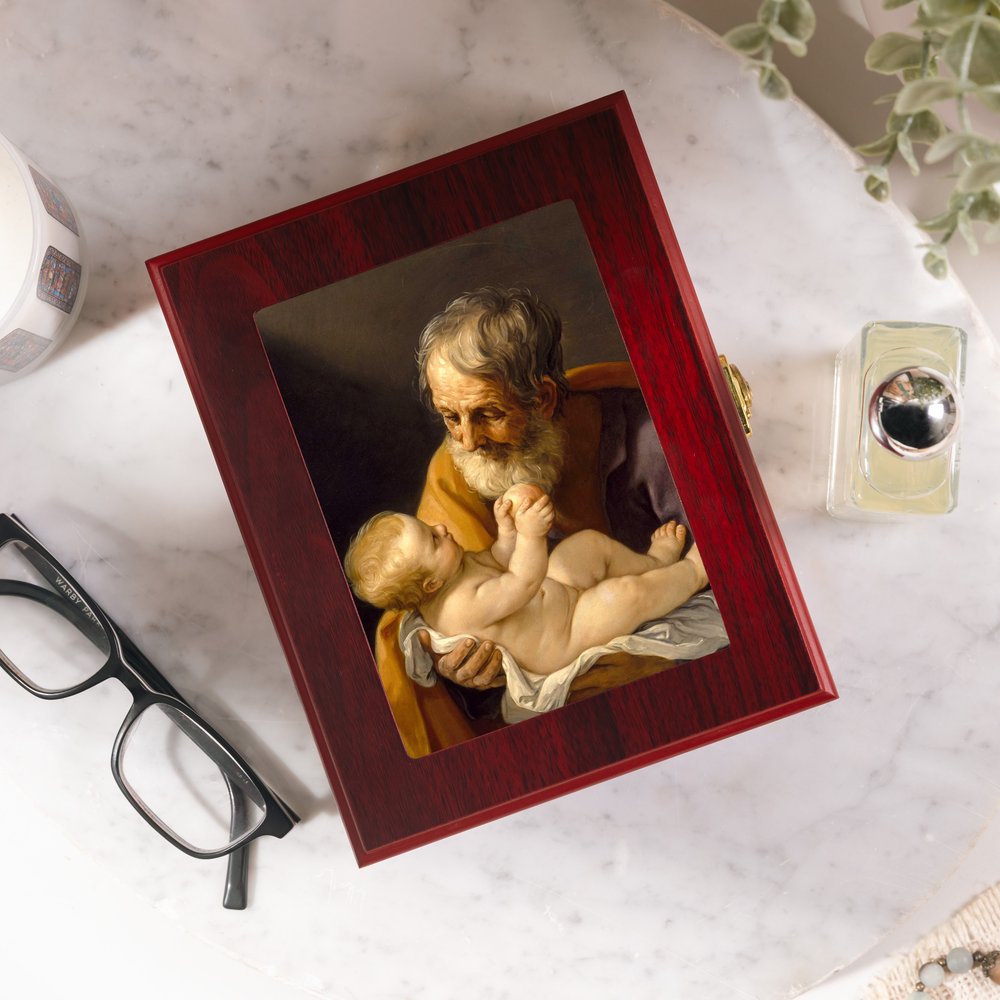 St. Joseph with the Infant Jesus Cherry Rosary Keepsake Box