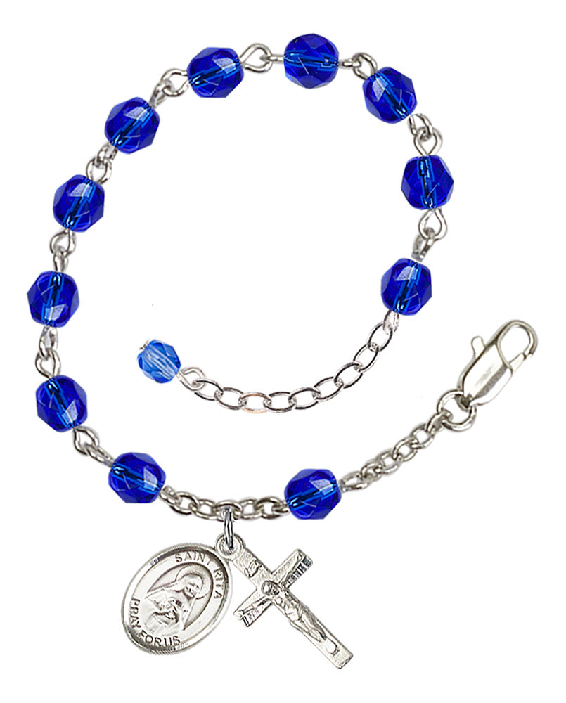 St. Rita Of Cascia Blue September Rosary Bracelet 6mm