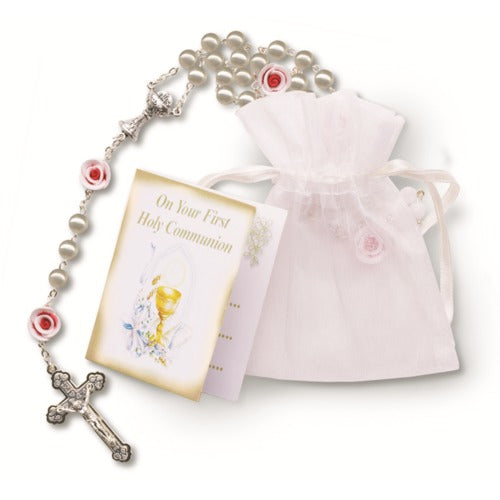 Roses & Pearls First Communion Rosary - Gift Set