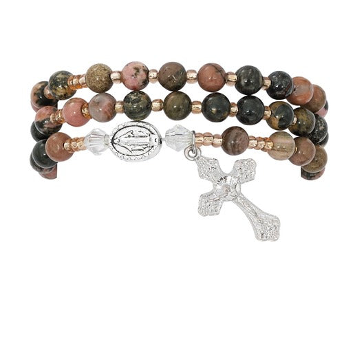 Pink Jasper Style Rosary Wrap Bracelet