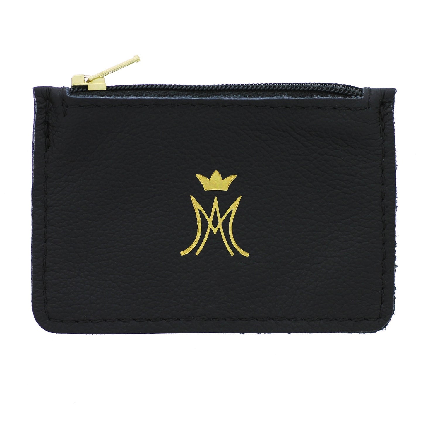 Ave Maria Black Leather Zipper Rosary Purse