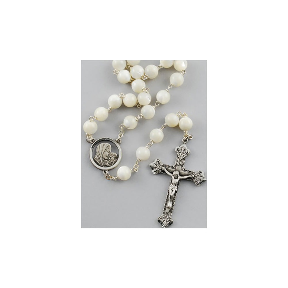 Madonna & Child Mother of Pearl Rosary - 8mm