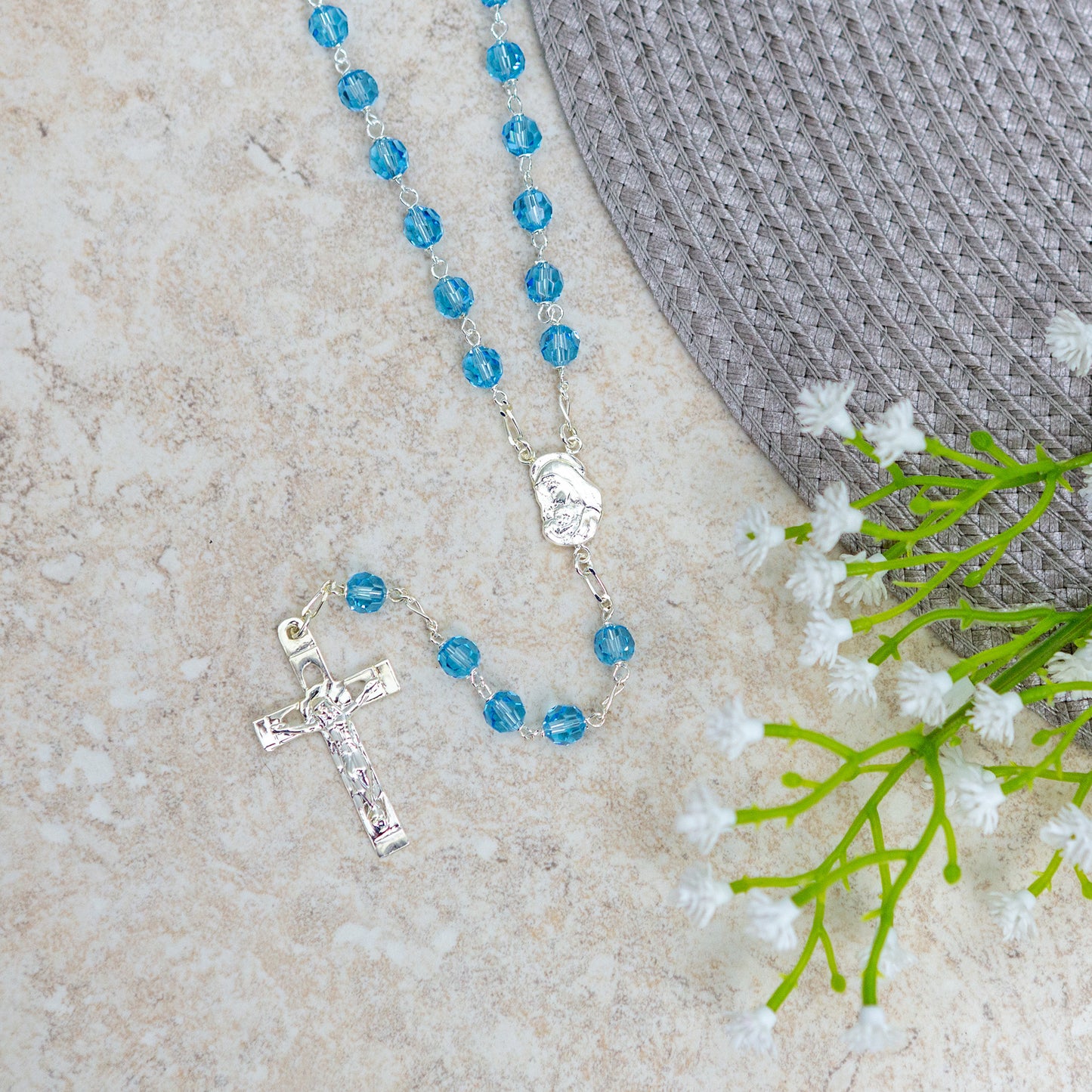 Blue Swarovski Crystal and SS Rosary