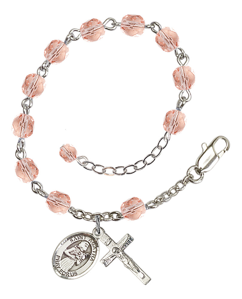 St. Agatha Pink October Rosary Bracelet 6mm