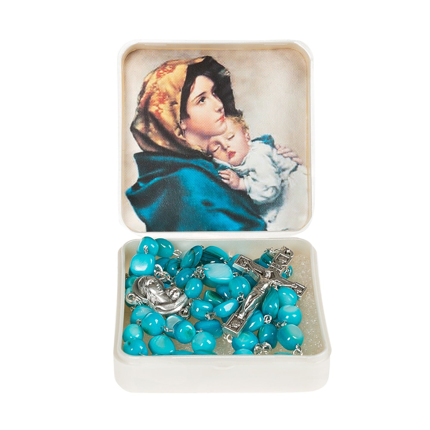 Turquoise Madonna of the Streets Rosary with Box