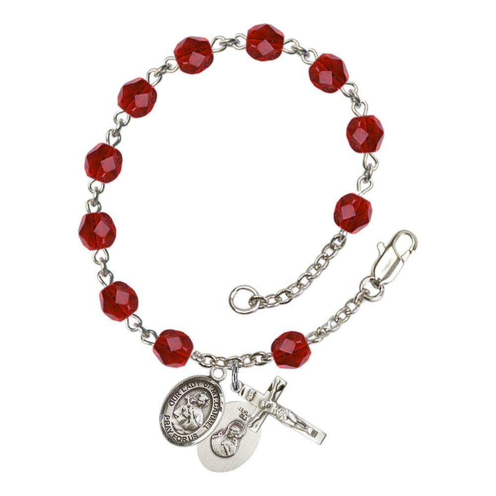 Our Lady Of Mount Carmel Red July Rosary Bracelet 6mm