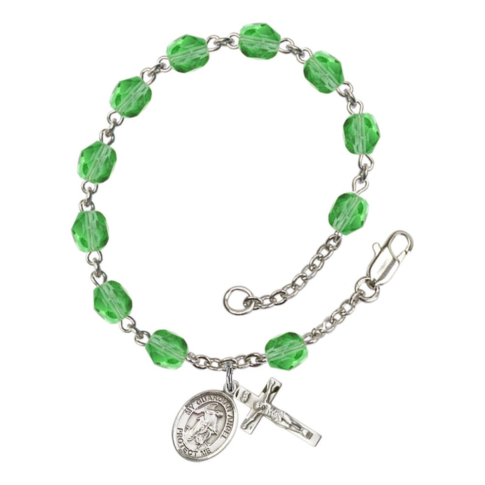 Guardian Angel w/Child Green August Rosary Bracelet 6mm