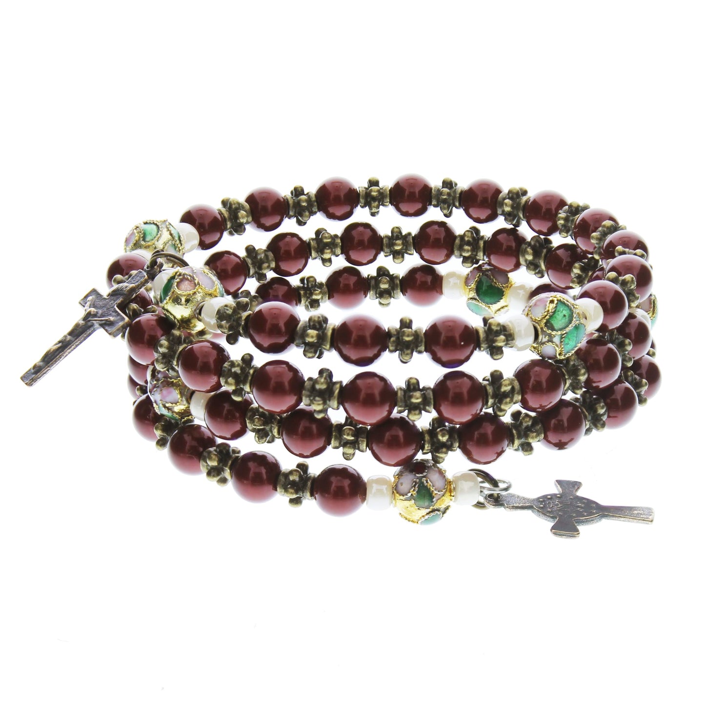 Maroon Crystal Pearl Rosary Bracelet