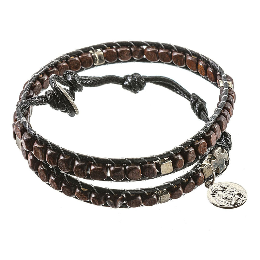 Wood Bead Fatherhood Rosary Wrap Bracelet